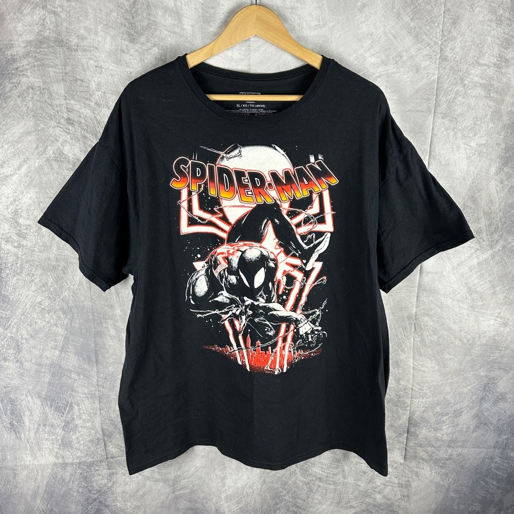 Marvel Spider-Man Graphic T-Shirt Mens XL Black Short Sleeve Cotton Mad Engine